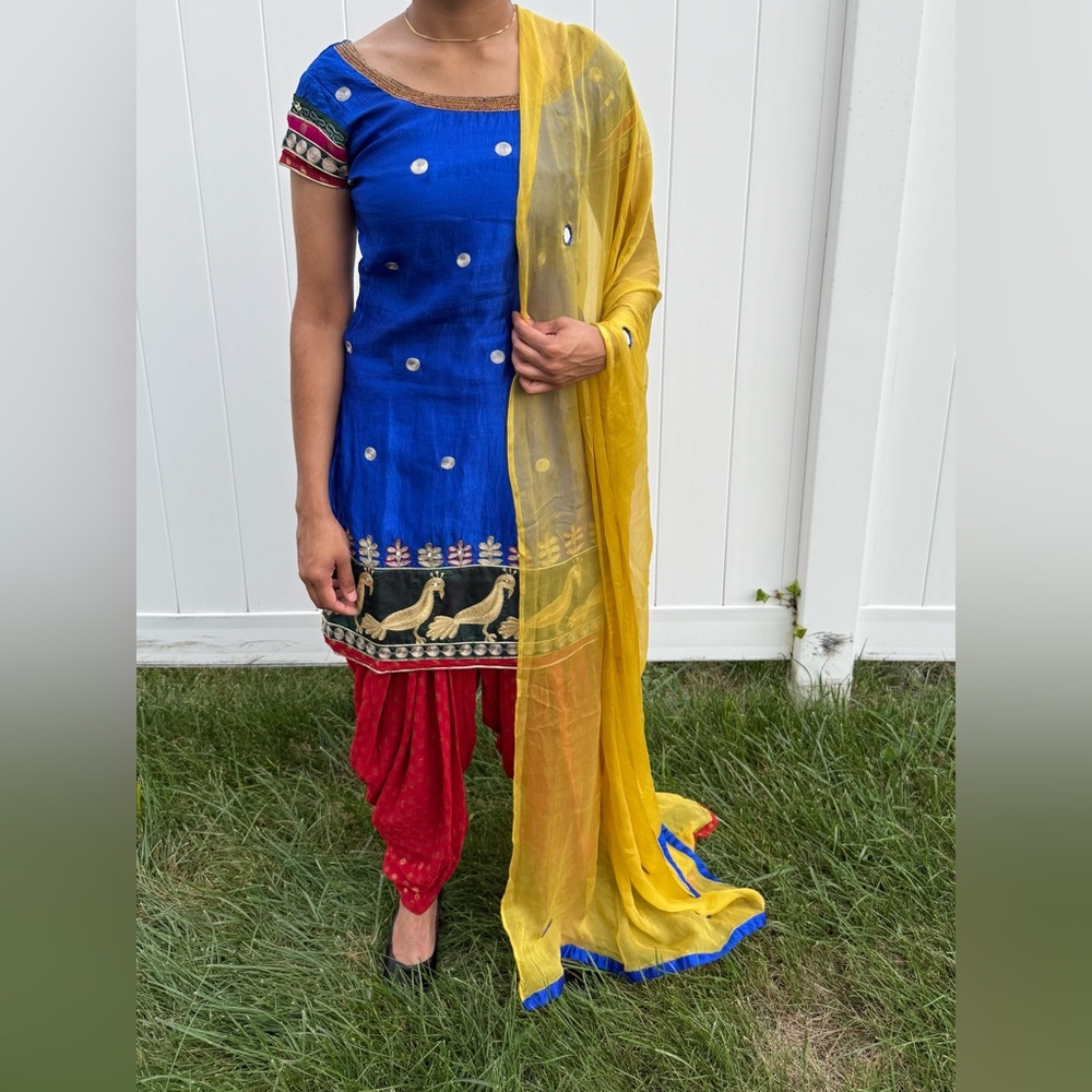 Red and Blue Salwar Kameez with Dupatta